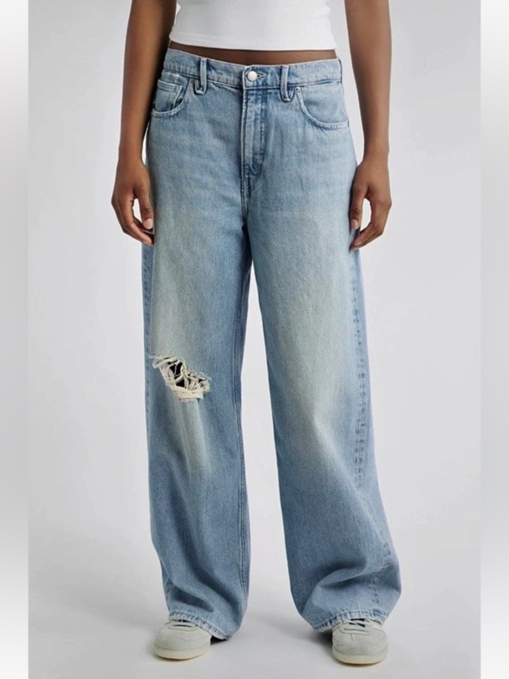 Good American Good Standard Ripped Wide Leg Baggy Jeans Indigo886 Blue Sz 00 NWT